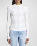 Image 3 of 6: Balmain Long-Sleeve Three-Button Diamond Textured Knit Top
