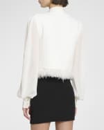 Image 4 of 6: Balmain Lavalliere Fringed Tweed Jacket With Feather Trim
