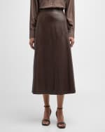 Image 2 of 6: Brunello Cucinelli Glove Leather A-Line Maxi Skirt