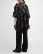 Image 5 of 6: Brunello Cucinelli Knit Poncho with Macro Argyle Embroidery and Paillette Detail