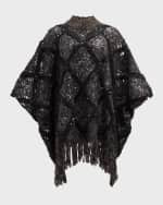 Image 1 of 6: Brunello Cucinelli Knit Poncho with Macro Argyle Embroidery and Paillette Detail