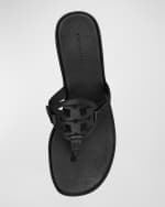 Image 4 of 4: Tory Burch Miller Leather Logo Wedge Thong Sandals