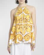 Image 3 of 6: Dolce&Gabbana Silk Twill Brocade Print Top with Tie Neck