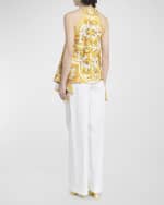 Image 4 of 6: Dolce&Gabbana Silk Twill Brocade Print Top with Tie Neck