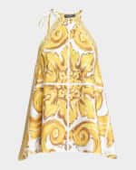 Image 1 of 6: Dolce&Gabbana Silk Twill Brocade Print Top with Tie Neck