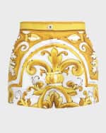 Image 1 of 6: Dolce&Gabbana Cotton Popeline Brocade Print Mini Shorts with Frontal French Pockets