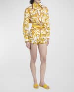 Image 2 of 7: Dolce&Gabbana Maiolica Brocade Print Cropped Button-Front Shirt