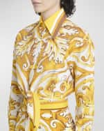 Image 6 of 7: Dolce&Gabbana Maiolica Brocade Print Cropped Button-Front Shirt