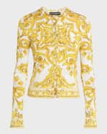 Image 1 of 7: Dolce&Gabbana Brocade Print Knit Button-Front Sweater