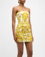 Image 5 of 6: Dolce&Gabbana Maiolica-Print Brocade Strapless Mini Dress