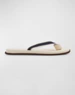 Image 1 of 5: Brunello Cucinelli Men's Ribbon and Leather Flip-Flops