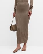 Image 2 of 6: Adam Lippes Logan Cashmere-Silk Rib Button Maxi Skirt