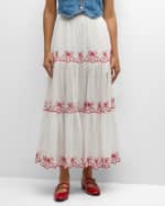 Image 2 of 6: LoveShackFancy Jemila Embroidered Organic Cotton Tiered Maxi Skirt