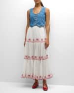 Image 5 of 6: LoveShackFancy Jemila Embroidered Organic Cotton Tiered Maxi Skirt