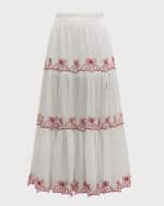 Image 1 of 6: LoveShackFancy Jemila Embroidered Organic Cotton Tiered Maxi Skirt