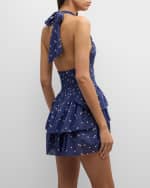 Image 4 of 6: LoveShackFancy Deanna Tiered Ruffle Backless Mini Halter Dress