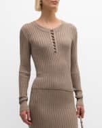 Image 2 of 7: Adam Lippes Parker Cashmere-Silk Rib Knit Long-Sleeve Henley Sweater