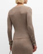 Image 4 of 7: Adam Lippes Parker Cashmere-Silk Rib Knit Long-Sleeve Henley Sweater