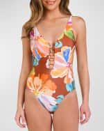 Image 1 of 3: La Blanca Saharan Sands Plunge One-Piece Swimsuit
