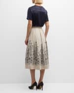 Image 4 of 6: Eleventy Pleated Floral-Embroidered Midi Skirt