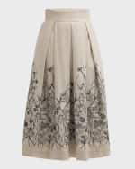Image 1 of 6: Eleventy Pleated Floral-Embroidered Midi Skirt