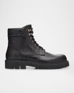 Image 1 of 6: Bottega Veneta Men's Haddock Leather Lace-Up Ankle Boots