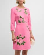 Image 5 of 6: Carolina Herrera Floral Embroidered 3/4-Sleeve Mini Dress