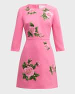 Image 1 of 6: Carolina Herrera Floral Embroidered 3/4-Sleeve Mini Dress