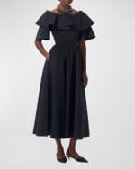Image 2 of 4: Carolina Herrera Tiered Ruffle Short-Sleeve Midi Dress