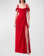 Image 4 of 5: Carolina Herrera Draped Off-Shoulder Strap Slit Gown