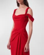 Image 5 of 5: Carolina Herrera Draped Off-Shoulder Strap Slit Gown