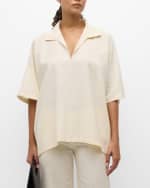 Image 2 of 5: THE ROW Wen Short-Sleeve Collared Top