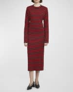 Image 2 of 6: Plan C Striped Long-Sleeve Midi T-Shirt Dress