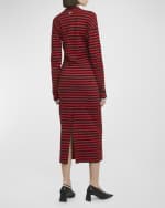 Image 4 of 6: Plan C Striped Long-Sleeve Midi T-Shirt Dress