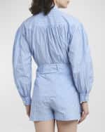 Image 4 of 6: Plan C Striped Blouse-Sleeve Button-Front Shirt