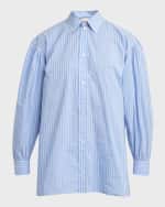 Image 1 of 6: Plan C Striped Blouse-Sleeve Button-Front Shirt