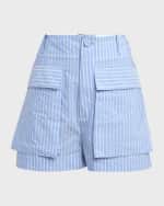 Image 1 of 6: Plan C High-Rise Striped Cargo Shorts