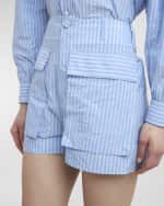Image 6 of 6: Plan C High-Rise Striped Cargo Shorts