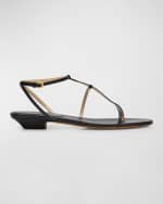 Image 1 of 6: Khaite Jones Leather T-Strap Sandals
