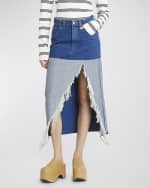 Image 2 of 6: Marni Distressed Slit-Hem Midi Denim Skirt