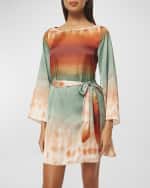 Image 4 of 4: MISA Los Angeles Twiggy Tie-Belt Bell-Sleeve Mini Dress