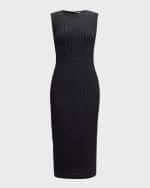 Image 1 of 6: Mantu Sleeveless Metallic Tweed Midi Sheath Dress