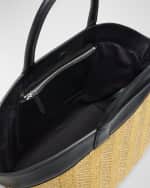 Image 3 of 4: Savette Tondo Large Raffia and Leather Tote Bag