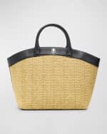 Image 1 of 4: Savette Tondo Large Raffia and Leather Tote Bag