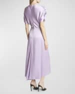 Image 4 of 6: Victoria Beckham V-Neck Ruffle Satin Midi Dress