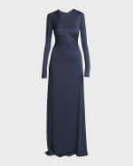 Image 1 of 6: Victoria Beckham Ruched Detail Long-Sleeve Gown