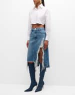 Image 5 of 6: FRAME Deconstructed Frayed Denim Skirt