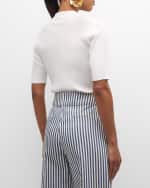 Image 4 of 6: FRAME Lace-Up Short-Sleeve Polo Sweater