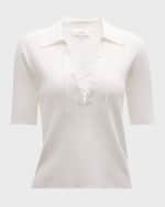 Image 1 of 6: FRAME Lace-Up Short-Sleeve Polo Sweater