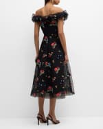 Image 4 of 6: Rickie Freeman for Teri Jon Floral-Embroidered Off-Shoulder Midi Dress